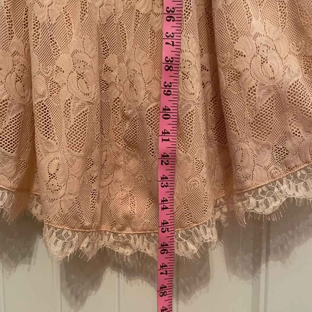 Torrid 16 Blush Lace Tea length Dress Asymmetrical Scalloped hem fully lined - Picture 9 of 15
